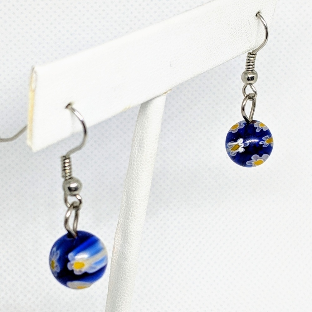 Blue and Yellow Art Glass Earrings